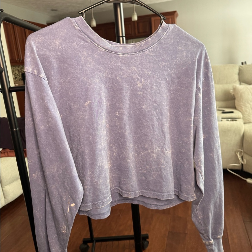 Double Zero Blue Tie-Dye Cropped Long Sleeve Top | Medium